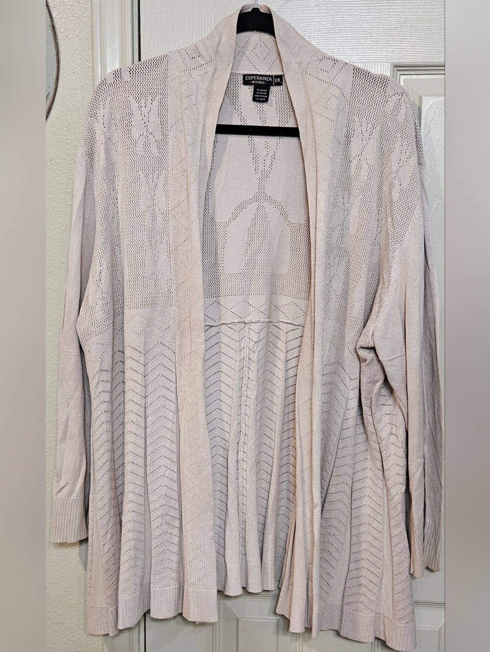Esperanza Open-Front Light Cream Knit Cardigan